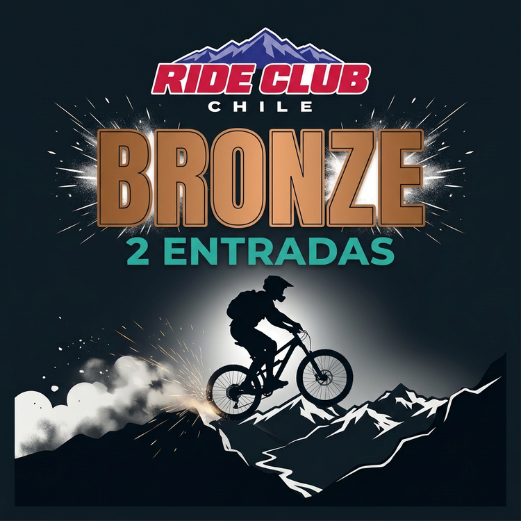 Pack Bronze de Ride Club Chile: logo del club, BRONZE y 2 entradas con ciclista sobre la cordillera